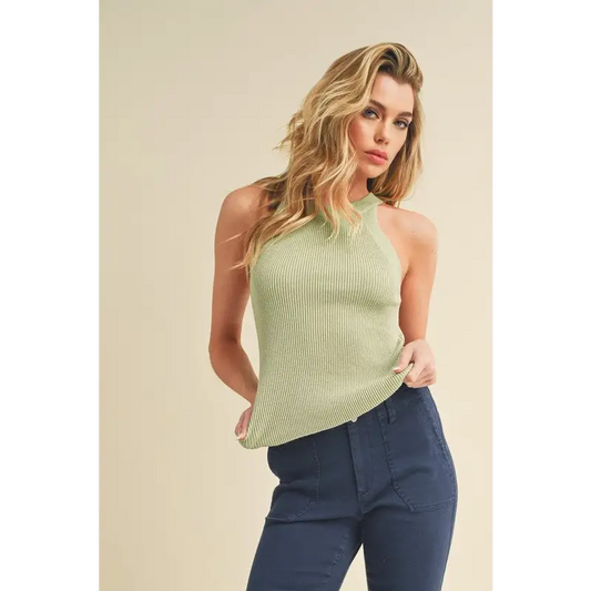 Grecian Neck Ribbed Tank.
