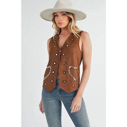 Heart Rivet Detail Suede Vest Coat.