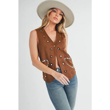 Heart Rivet Detail Suede Vest Coat.