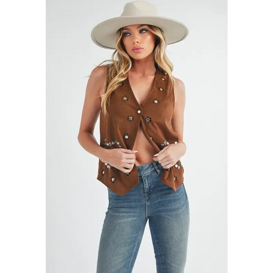 Heart Rivet Detail Suede Vest Coat.