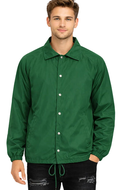 Man wearing a green jacket on a white background