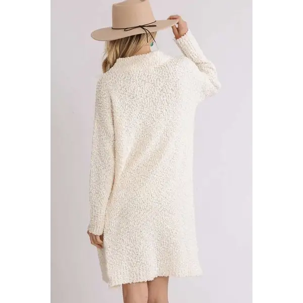 High Low Long Sleeve Boucle Sweater Dress.