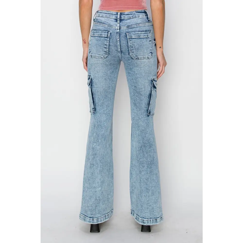 High Rise Cargo Flare Jeans.