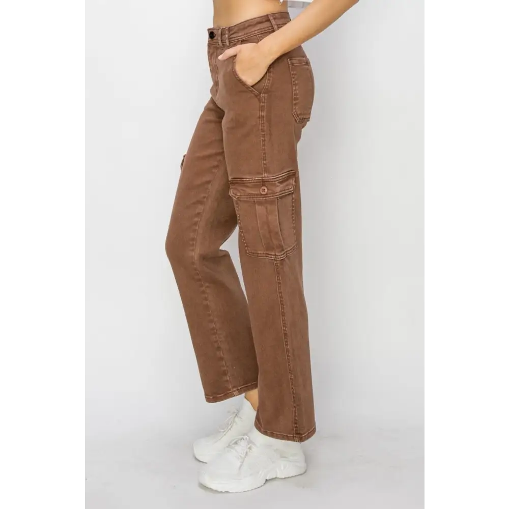 High Rise Cargo Jeans.