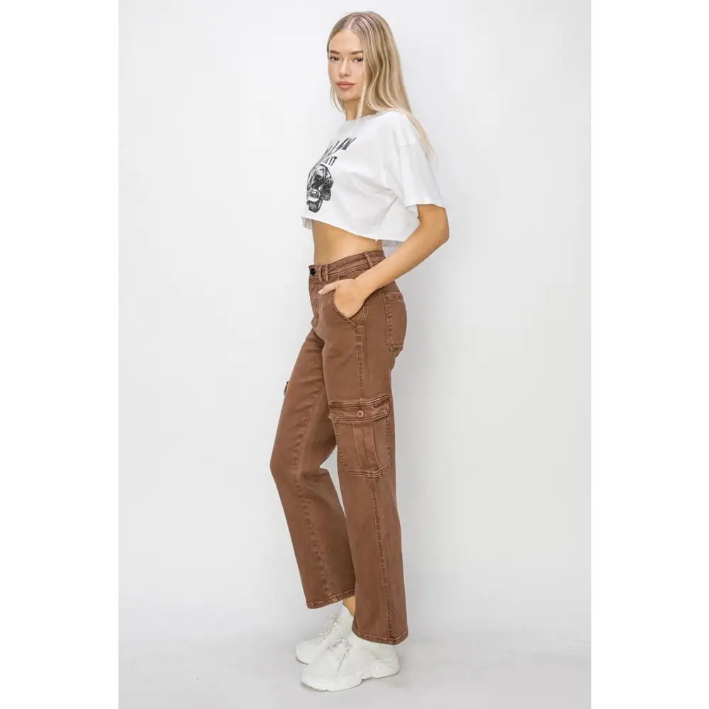 High Rise Cargo Jeans.