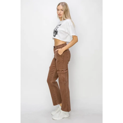 High Rise Cargo Jeans.