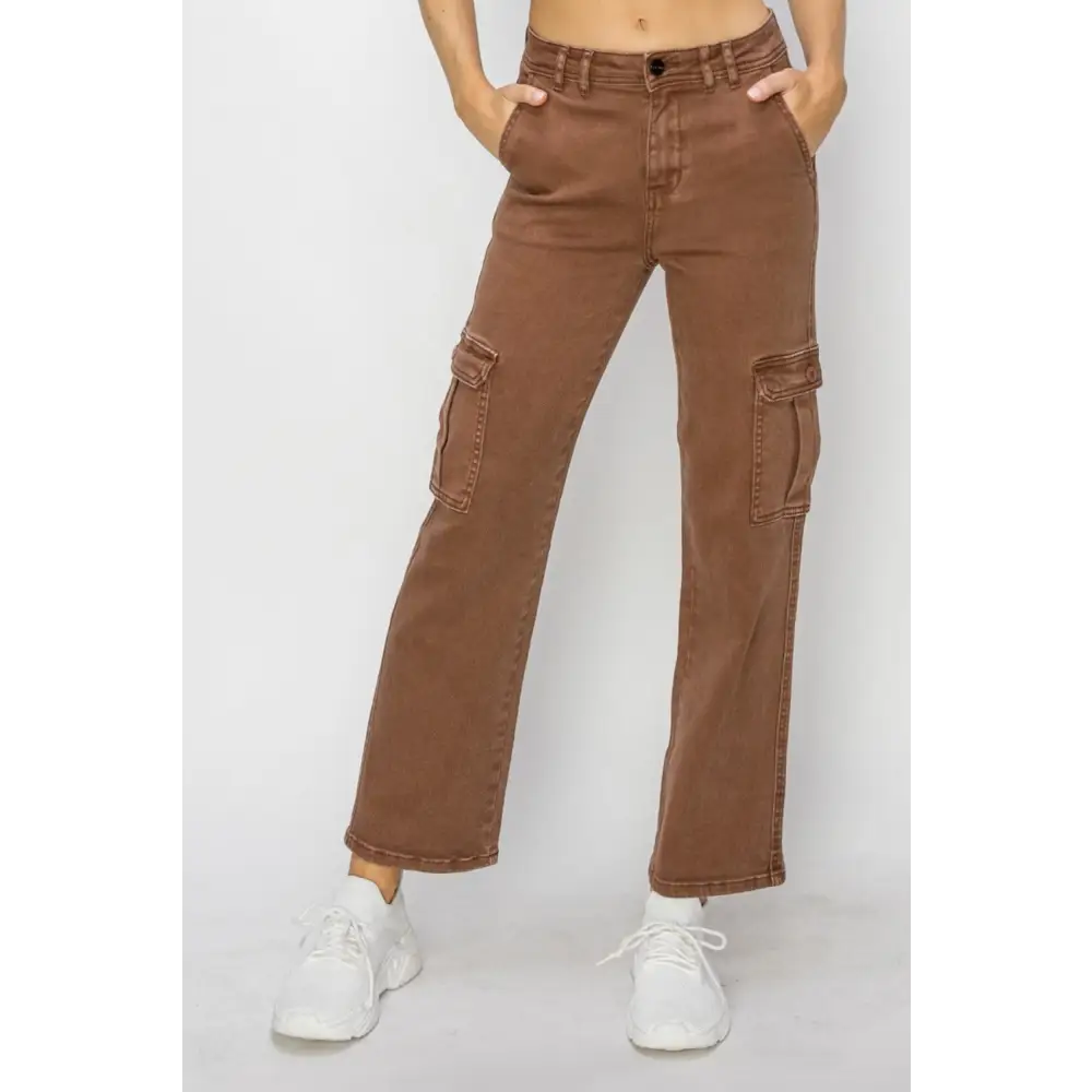 High Rise Cargo Jeans.