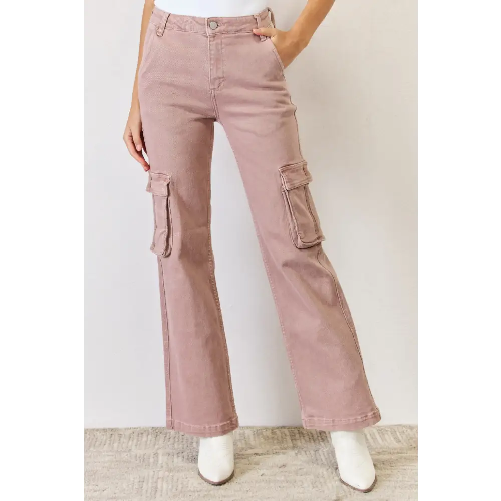High Rise Cargo Wide Leg Jeans.