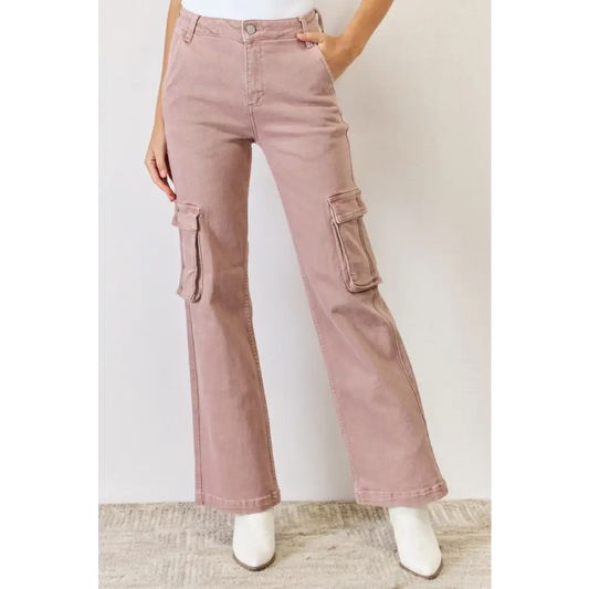 High Rise Cargo Wide Leg Jeans.
