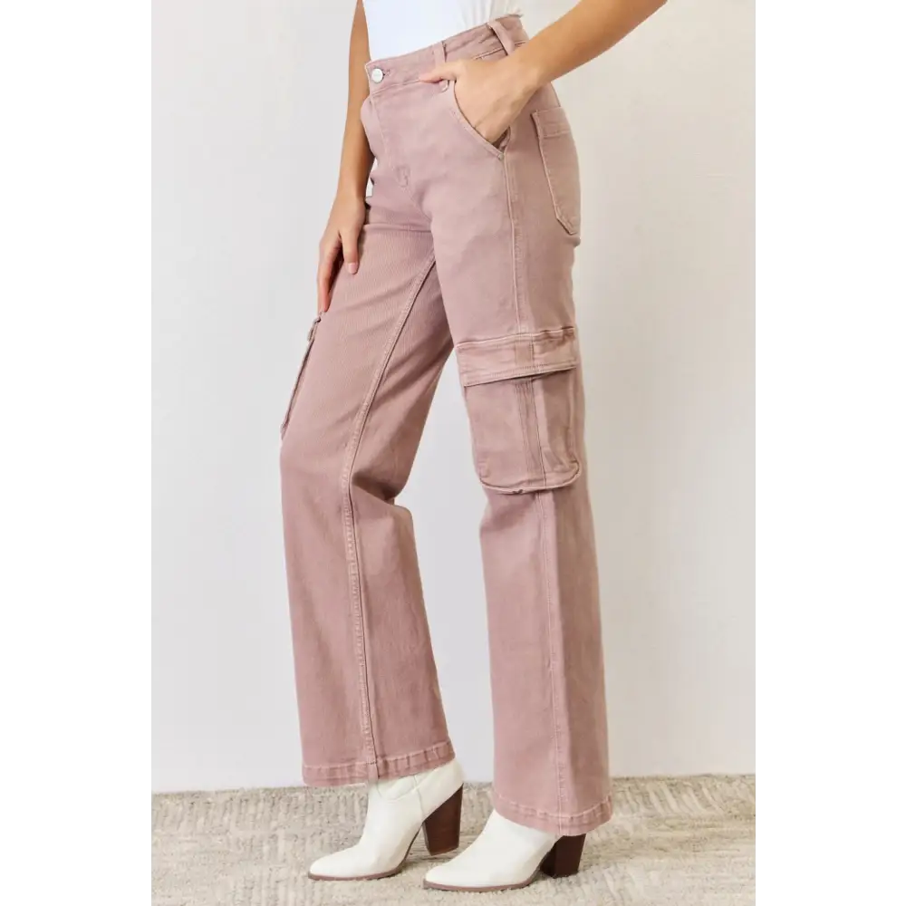 High Rise Cargo Wide Leg Jeans.