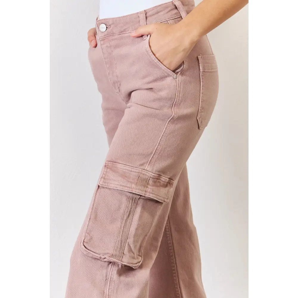 High Rise Cargo Wide Leg Jeans.
