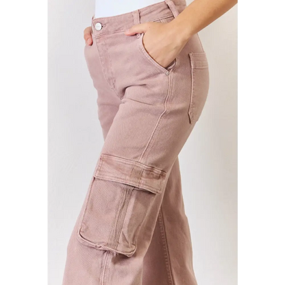 High Rise Cargo Wide Leg Jeans.