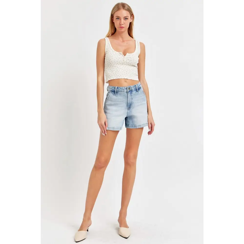 High Rise Denim Shorts.