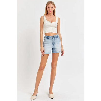 High Rise Denim Shorts.