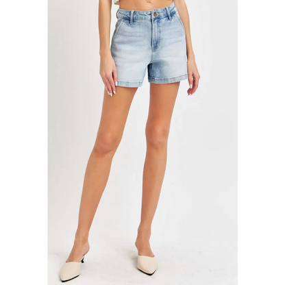 High Rise Denim Shorts.