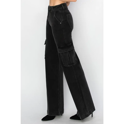 High Rise Wide Leg Cargo Jeans.