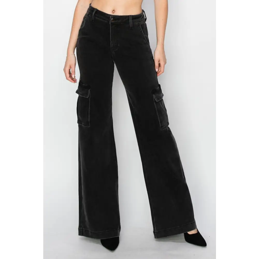 High Rise Wide Leg Cargo Jeans.