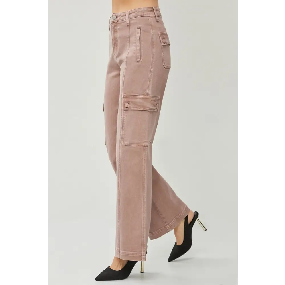 High Rise Wide Leg Cargo Jeans.