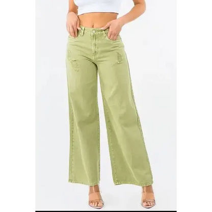 High Waist Distressed Wide Leg Jeans.