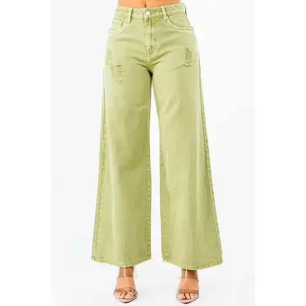 High Waist Distressed Wide Leg Jeans.