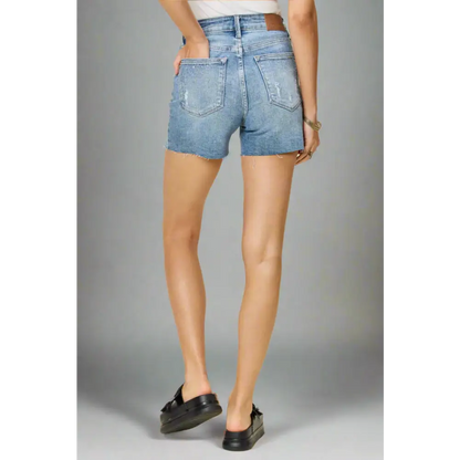 High Waist Rhinestone Decor Denim Shorts.