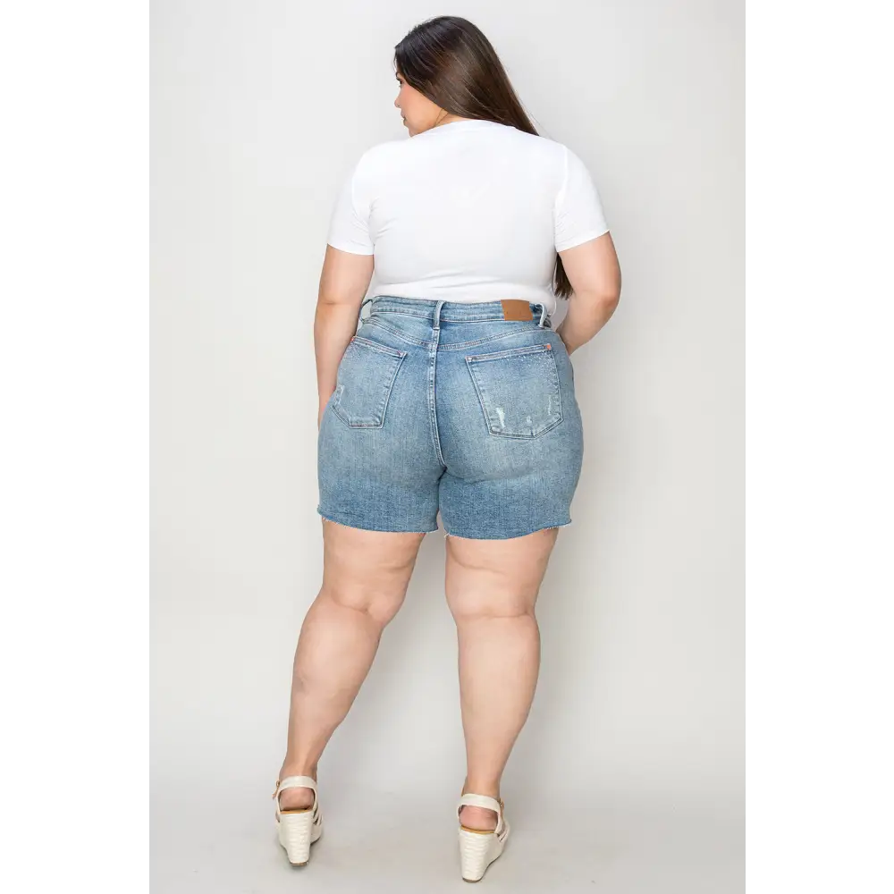 High Waist Rhinestone Decor Denim Shorts.