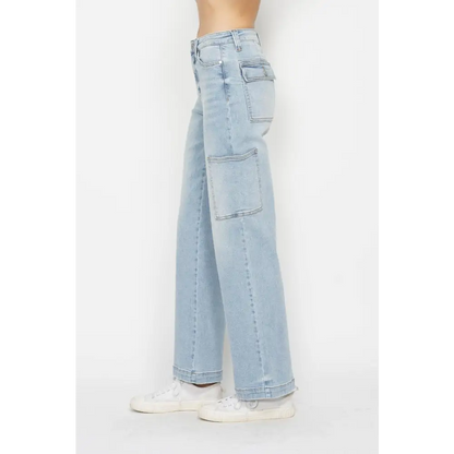 High Waist Straight Cargo Jeans.