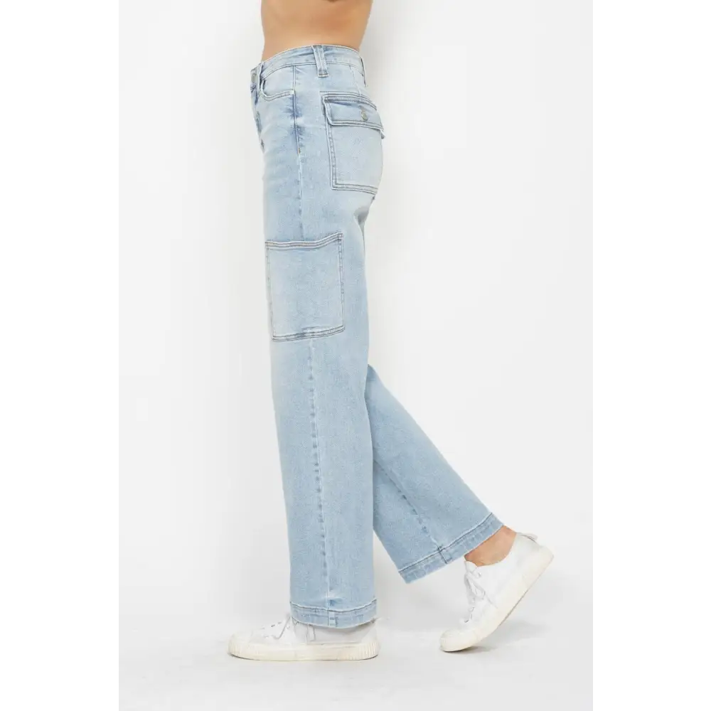 High Waist Straight Cargo Jeans.