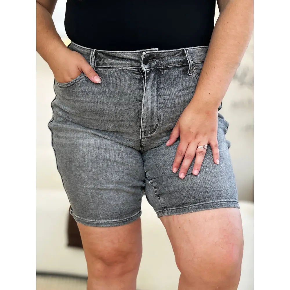 High Waist Washed Denim Shorts.
