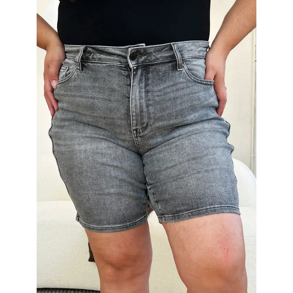 High Waist Washed Denim Shorts.
