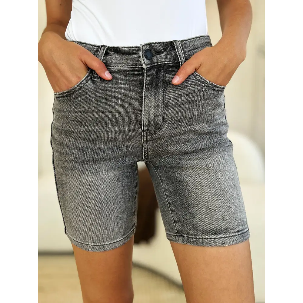 High Waist Washed Denim Shorts.