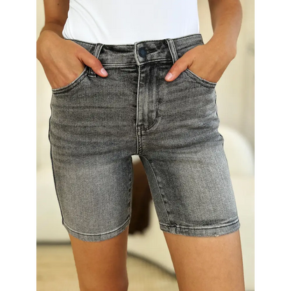 High Waist Washed Denim Shorts.