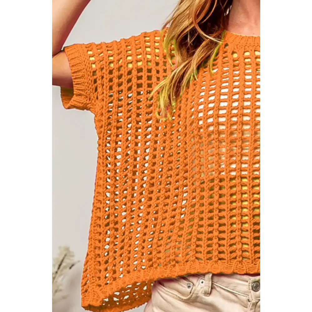Hollowed Out Short Sleeve Knit Cover Up.