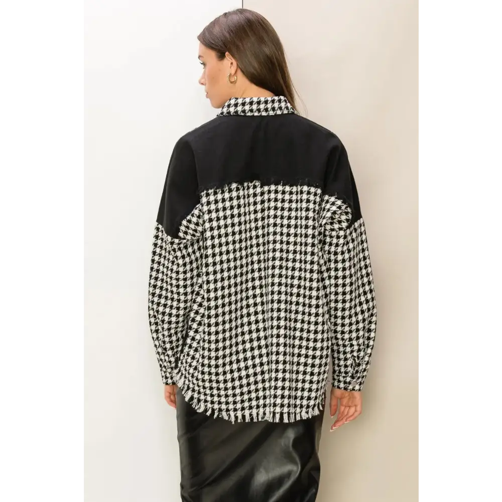 Houndstooth Contrast Raw Hem Jacket.