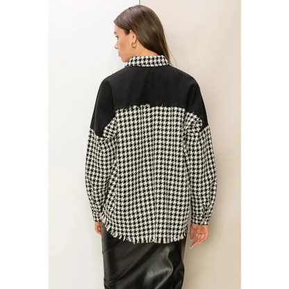 Houndstooth Contrast Raw Hem Jacket.