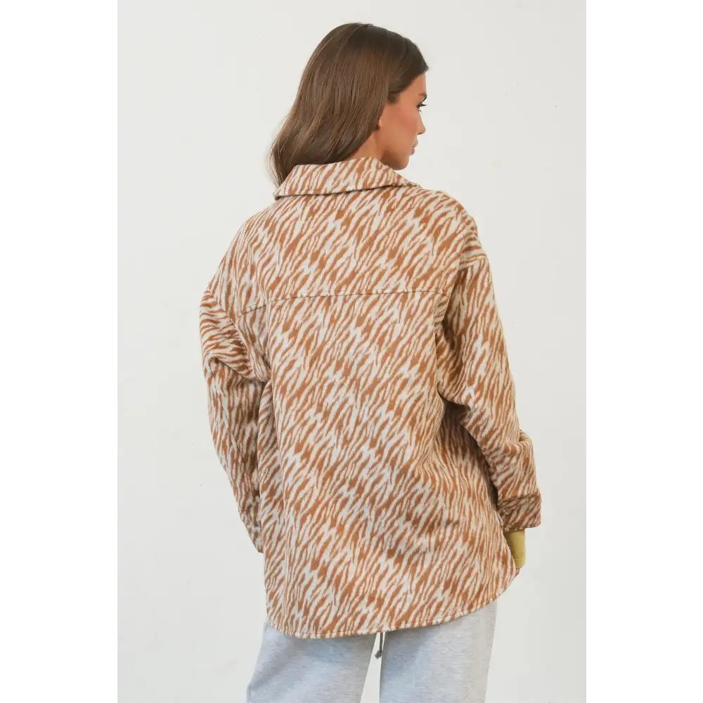 HYFVE Zebra Print Snap Down Long Sleeve Shacket.