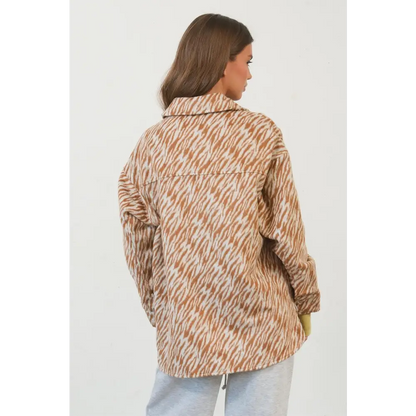 HYFVE Zebra Print Snap Down Long Sleeve Shacket.