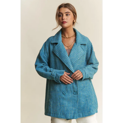 J.NNA Tweed Double-Breasted Long Sleeve Coat.