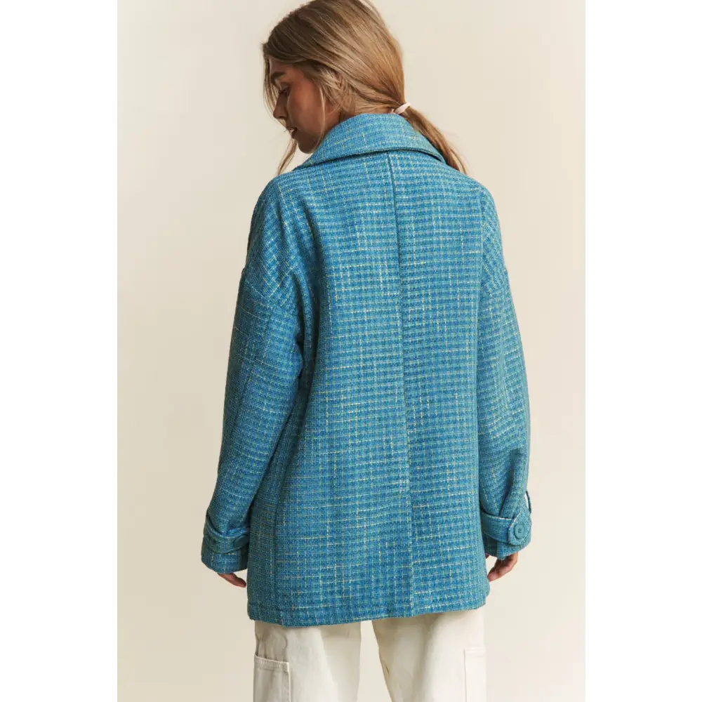 J.NNA Tweed Double-Breasted Long Sleeve Coat.