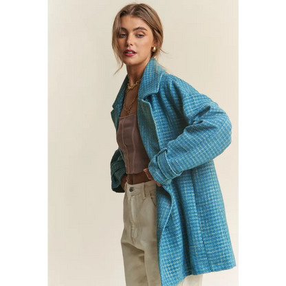 J.NNA Tweed Double-Breasted Long Sleeve Coat.
