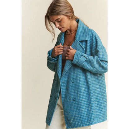 J.NNA Tweed Double-Breasted Long Sleeve Coat.