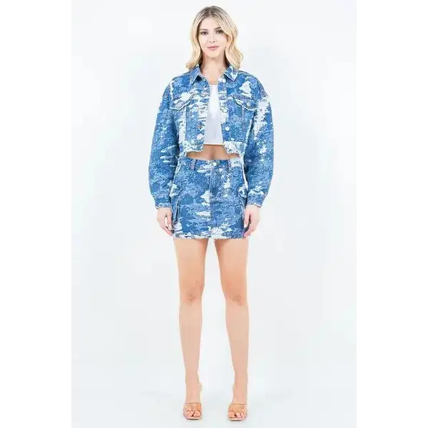 Jacquard Trim Cargo Mini Denim Skirt.