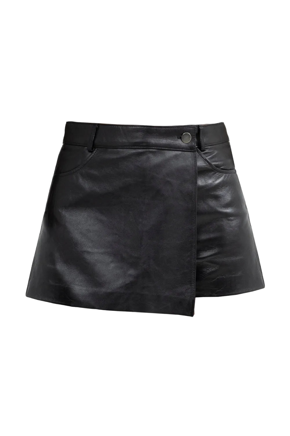 Black leather skirt on a light gray background