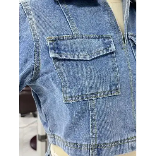 Johnny Collar Short Sleeve Top and Skort Denim Set.