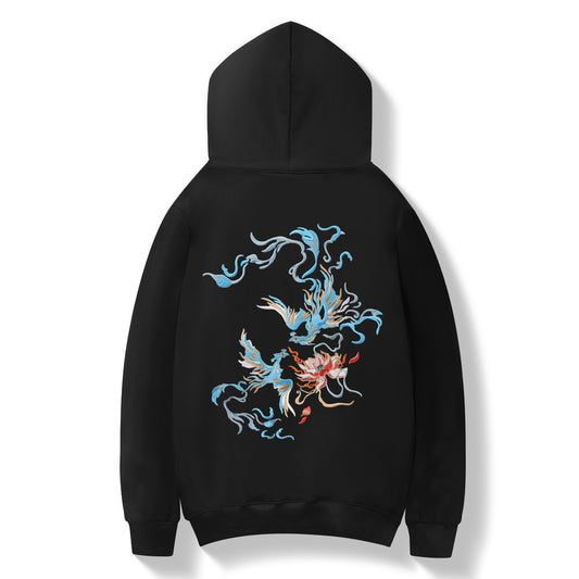 Blue Phoenix Embroidery Hoodie