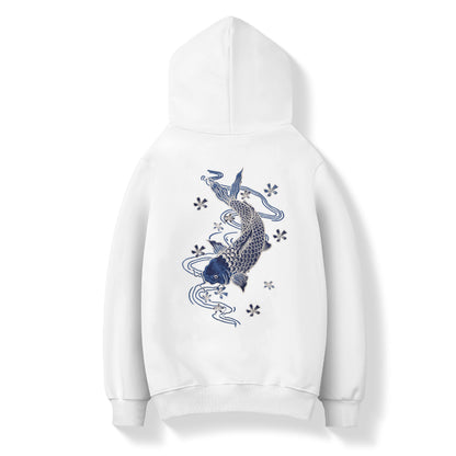 Blue Koi Embroidery Hoodie