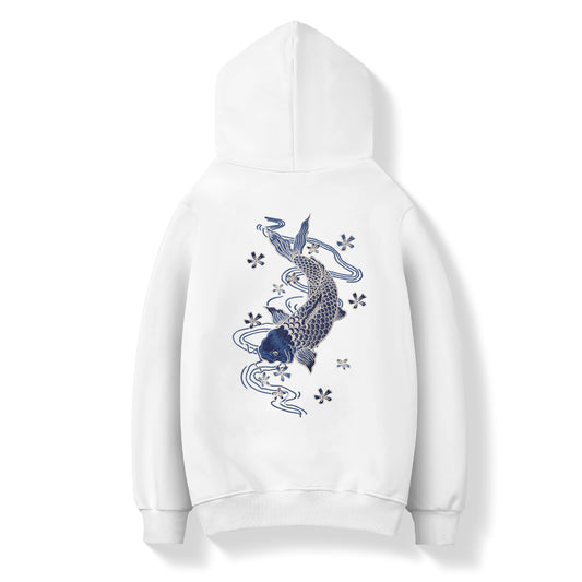 Blue Koi Embroidery Hoodie