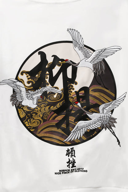 Movement of Cranes Embroidery Hoodie