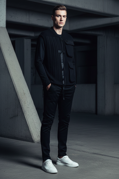 Sweater Utility Vest With Bellow Pockets | Black