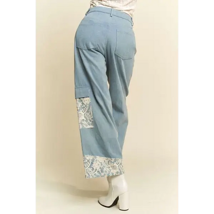 Lace Applique Wide Leg Jeans.